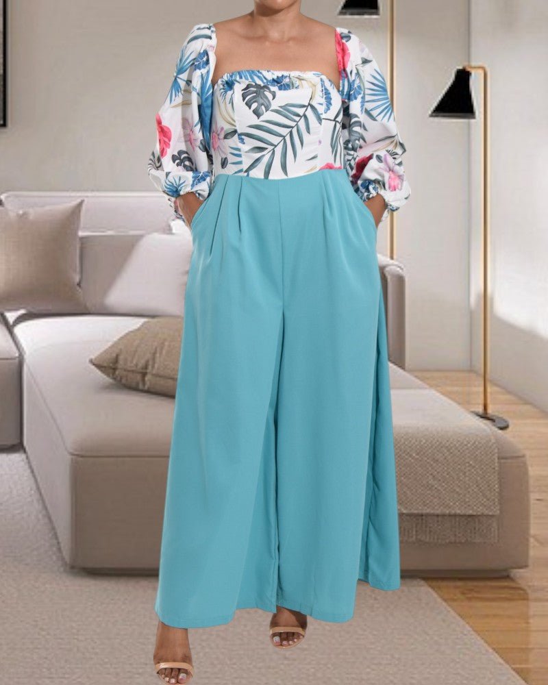 Blue Floral Wide Leg Jumpsuit - StylePhase SA