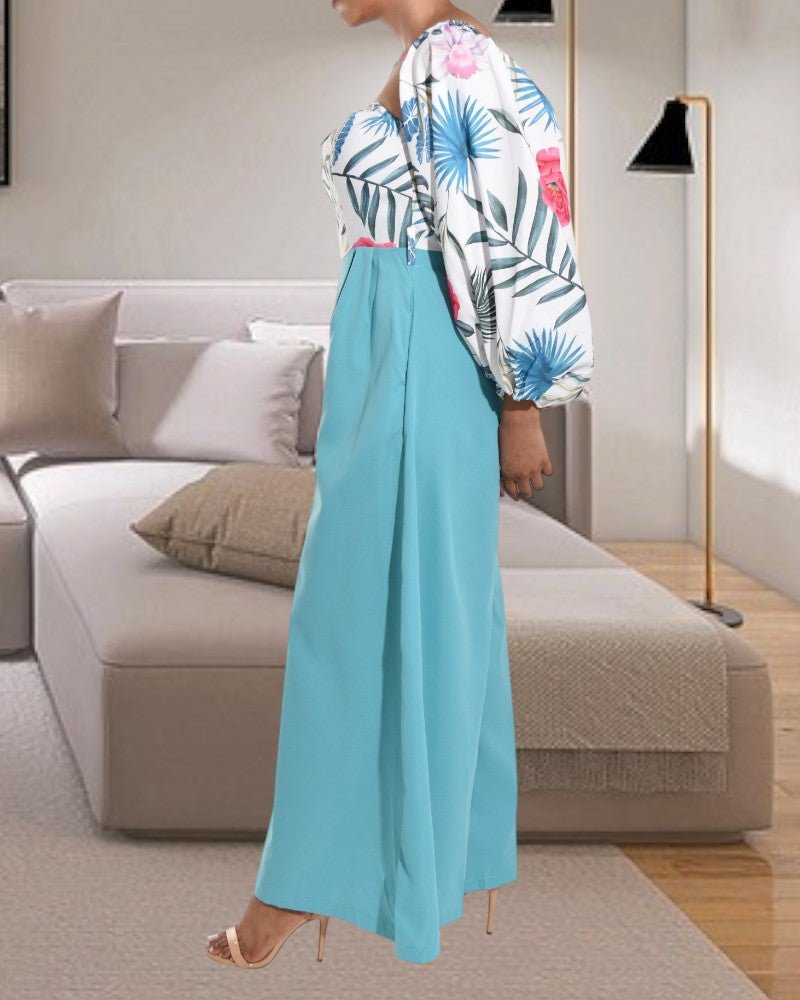 Blue Floral Wide Leg Jumpsuit - StylePhase SA