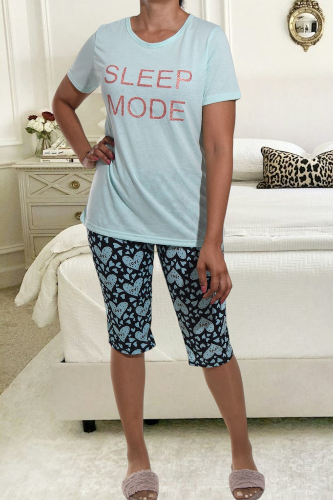 Blue Heart Sleep Mode Printed 3/4 Pj Set - StylePhase SA