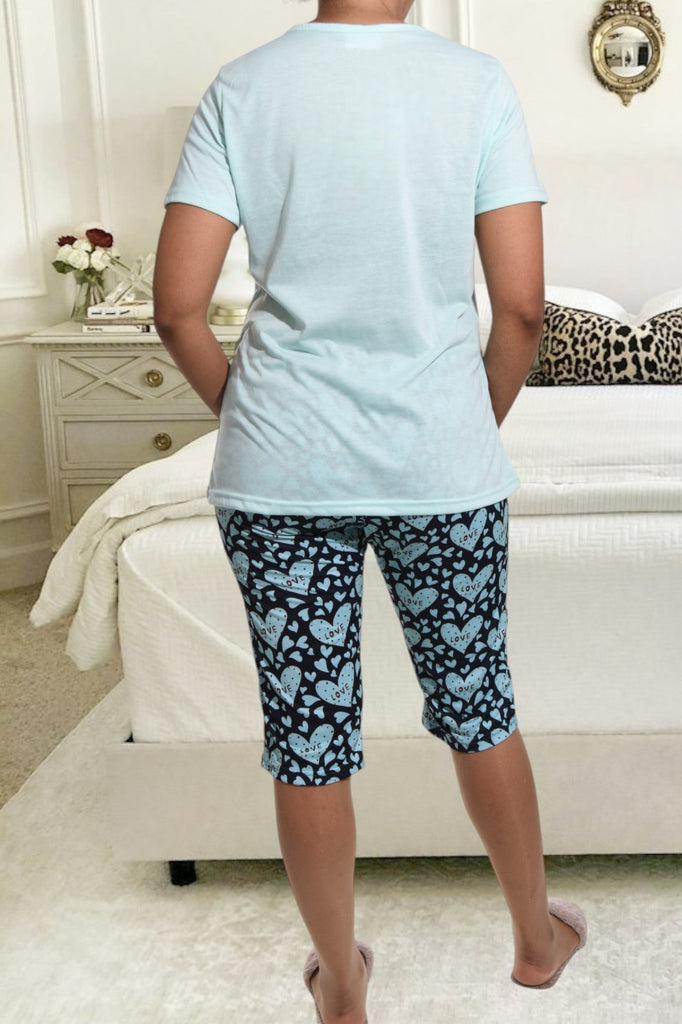 Blue Heart Sleep Mode Printed 3/4 Pj Set - StylePhase SA