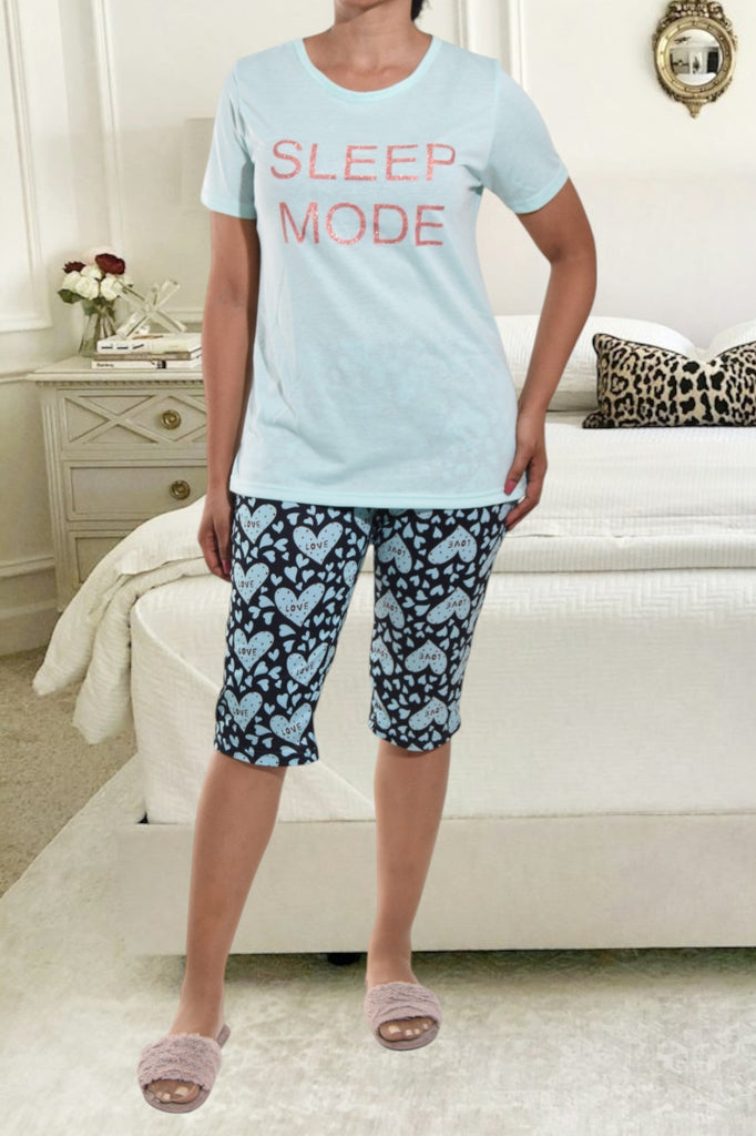 Blue Heart Sleep Mode Printed 3/4 Pj Set - StylePhase SA