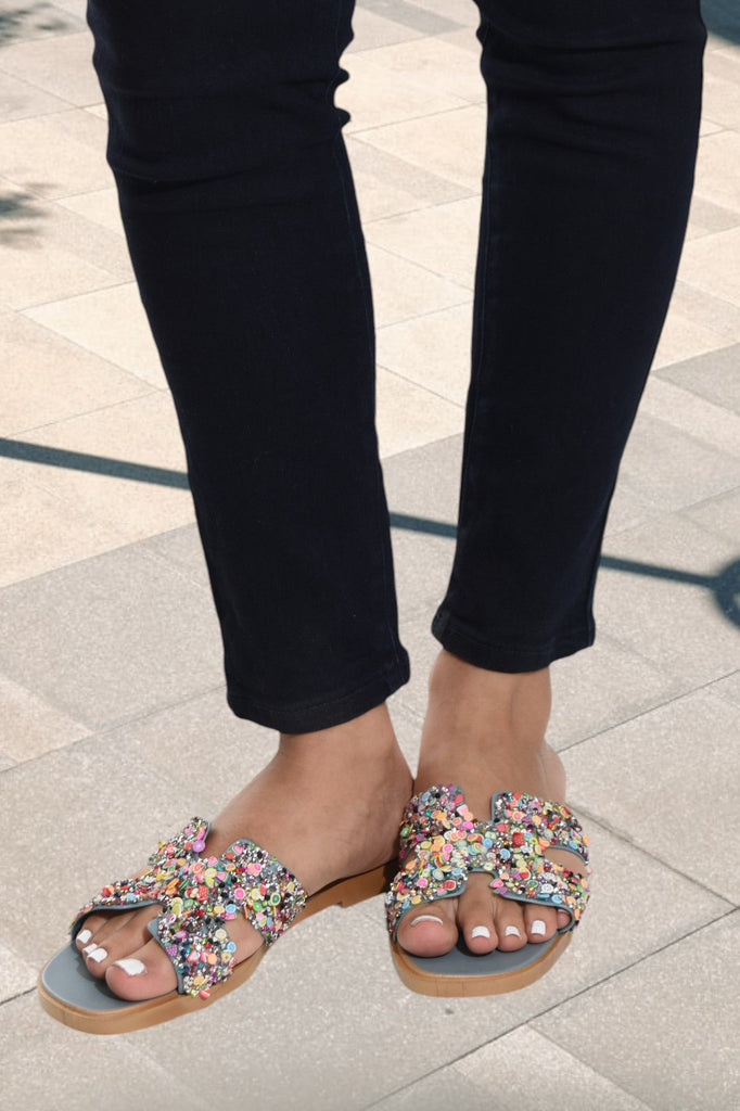 Blue Multi Color Sequins Sandals - StylePhase SA