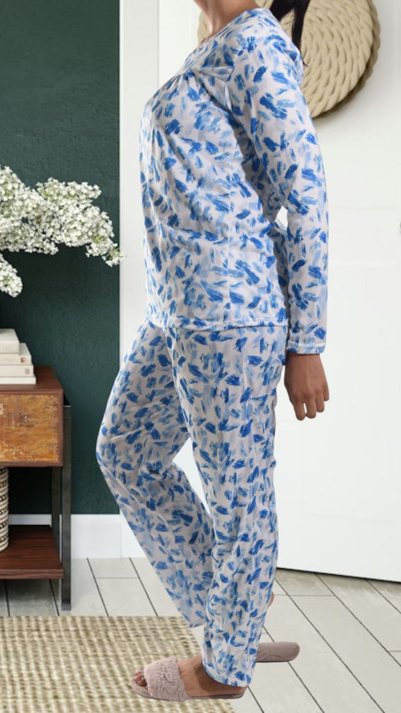 Blue Printed Long Pocket Pj Set - StylePhase SA
