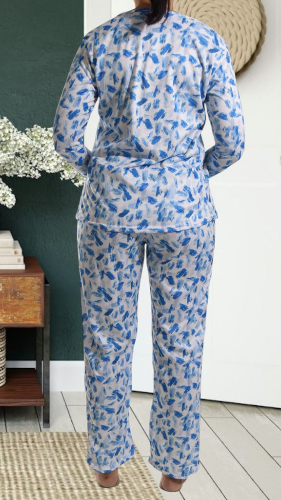 Blue Printed Long Pocket Pj Set - StylePhase SA
