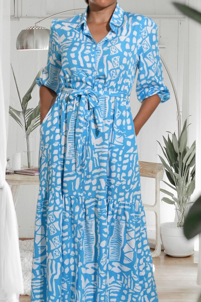 Blue Printed Pocket Maxi Dress - StylePhase SA