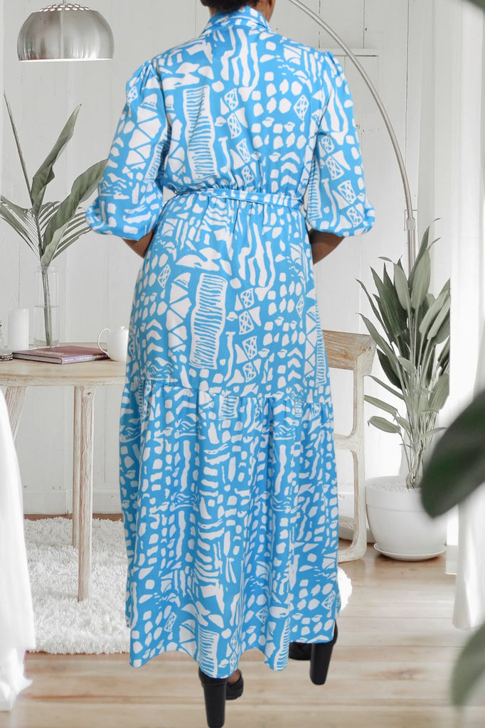 Blue Printed Pocket Maxi Dress - StylePhase SA