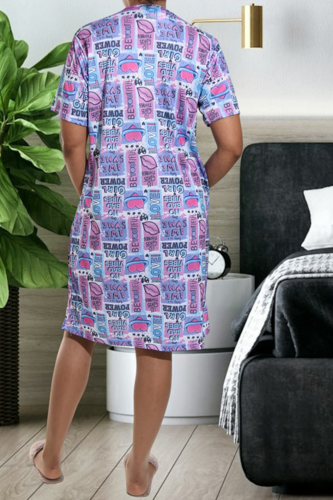 Blue Printed Sleep Shirt - StylePhase SA