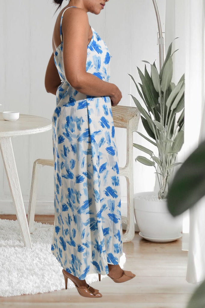 Blue Printed Strappy Maxi Tie Dress - StylePhase SA