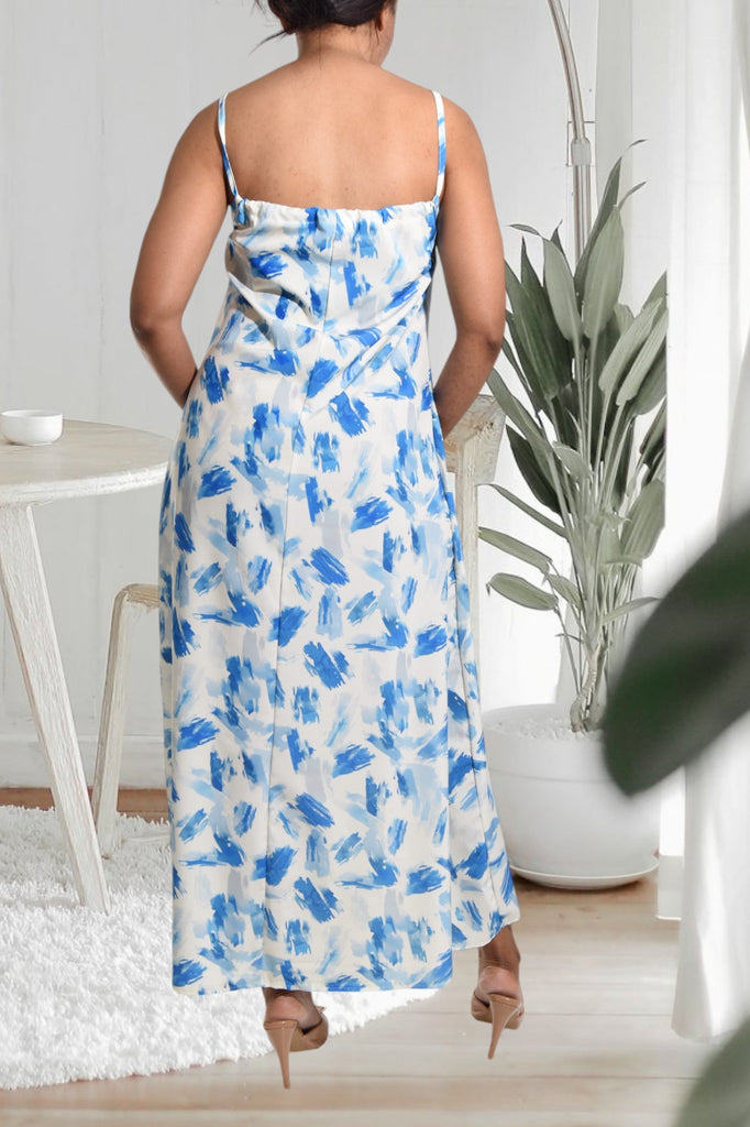 Blue Printed Strappy Maxi Tie Dress - StylePhase SA