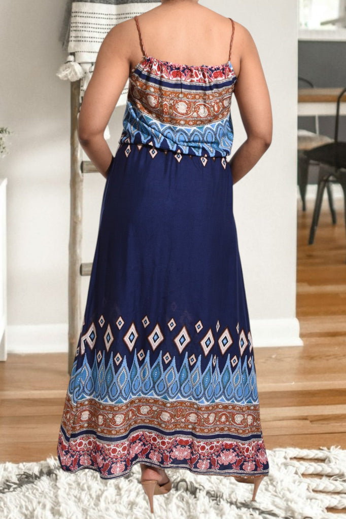 Blue Printed Strappy Maxi Tie Dress - StylePhase SA