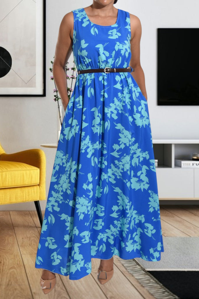 Blue Sleeveless Maxi Dress with Pockets - StylePhase SA