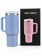 Blue sparkle bling 40 oz vacuum insulated tumbler with gift box