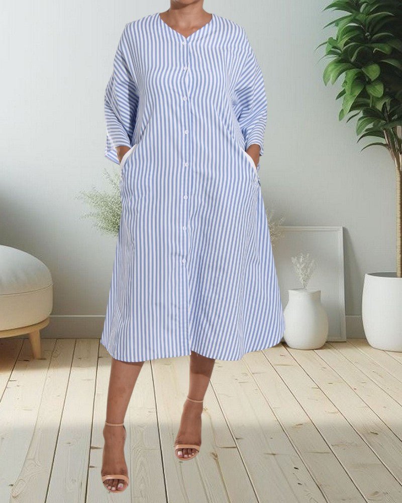 Blue Striped Oversized Dress - StylePhase SA