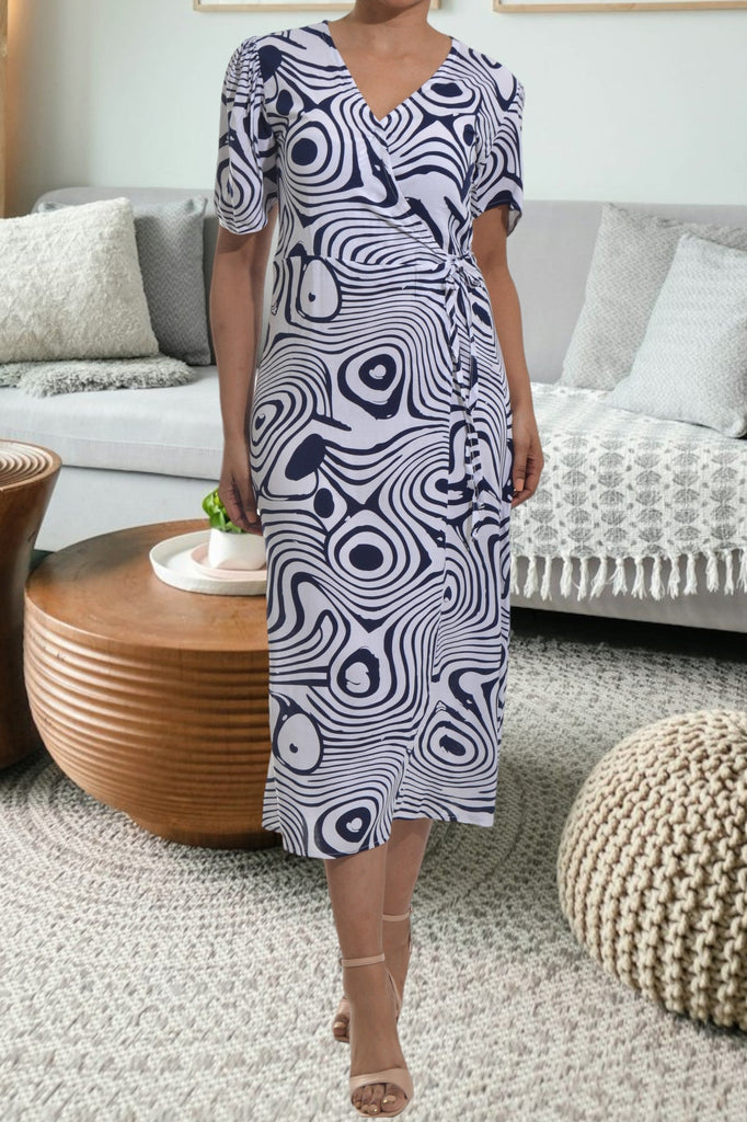 Blue Swirl Print Wrap Dress - StylePhase SA