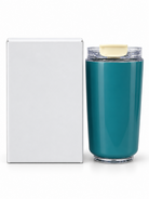 Blue travel bottle with clear flip-top lid and gift box
