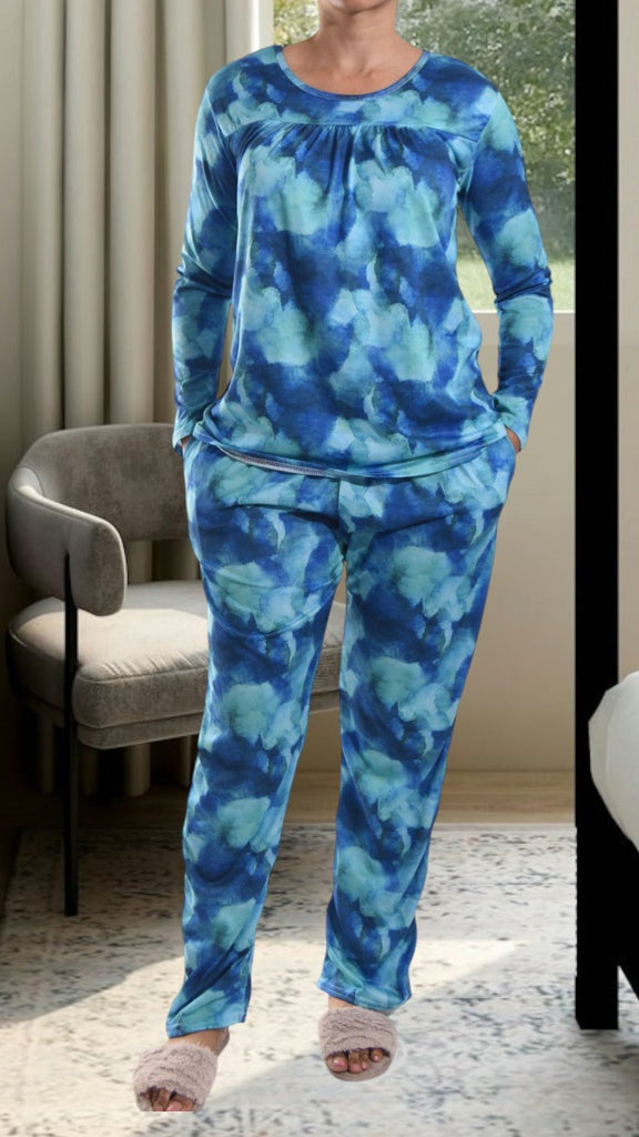 Blue Two Tone Long Pocket Pj Set - StylePhase SA