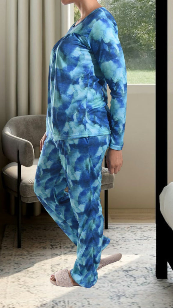 Blue Two Tone Long Pocket Pj Set - StylePhase SA