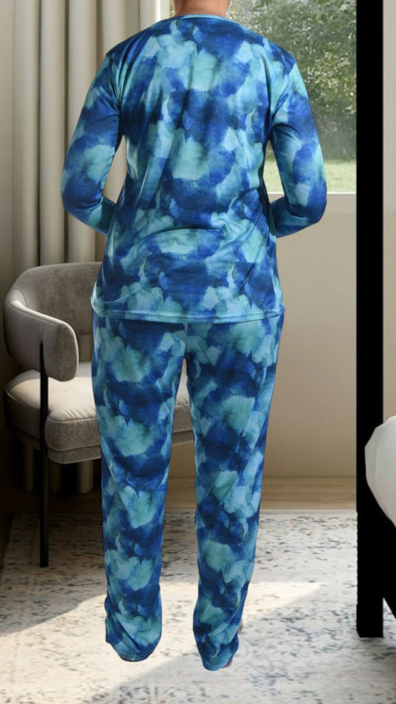 Blue Two Tone Long Pocket Pj Set - StylePhase SA
