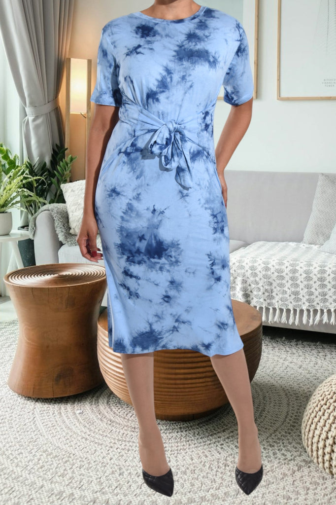 Blue Tye Dye Tie Front Dress - StylePhase SA