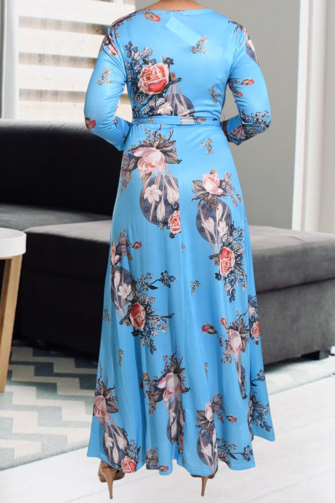 Blue V Neck Floral Maxi Dress - StylePhase SA