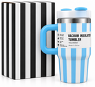 Blue and white striped 420ml tumbler and packaging