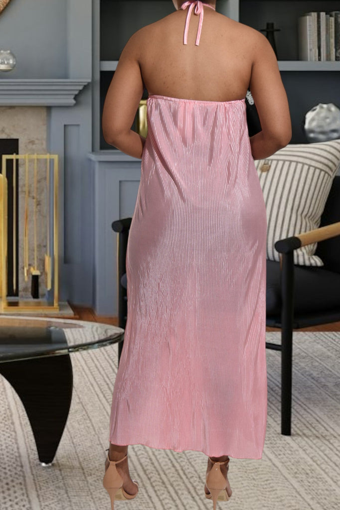 Blush Plisse Halter Maxi Dress - StylePhase SA