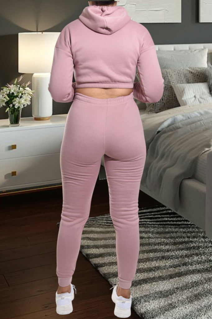 Blush Printed Crop Fleece Tracksuit - StylePhase SA