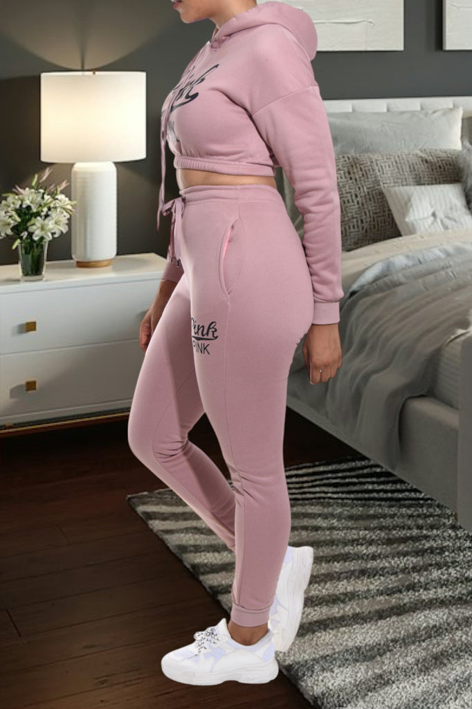 Blush Printed Crop Fleece Tracksuit - StylePhase SA