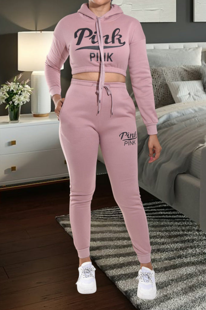 Blush Printed Crop Fleece Tracksuit - StylePhase SA