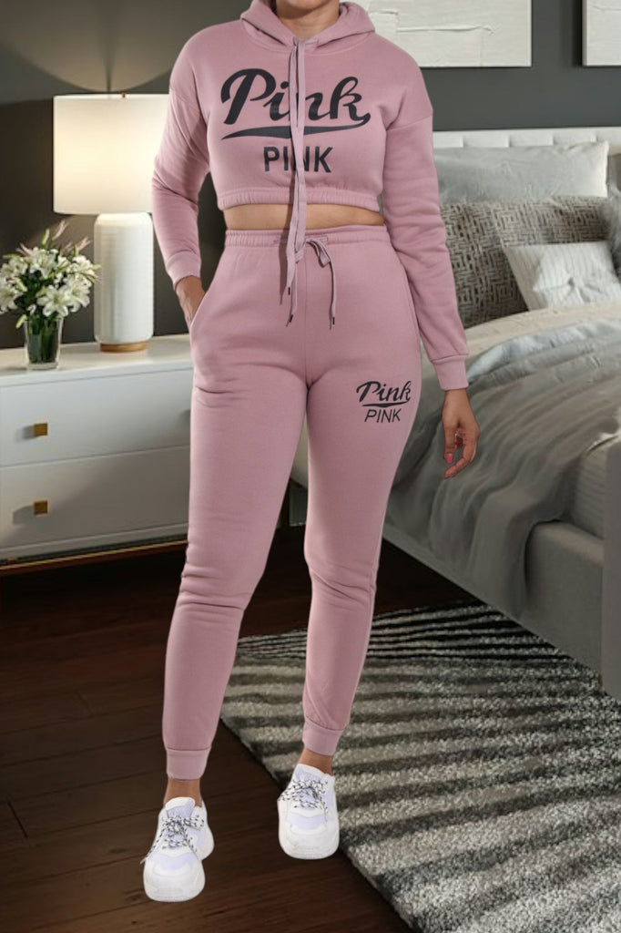 Blush Printed Crop Fleece Tracksuit - StylePhase SA