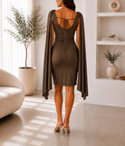 Brown Cape Sleeve Mini Dress- New Feeling - StylePhase SA