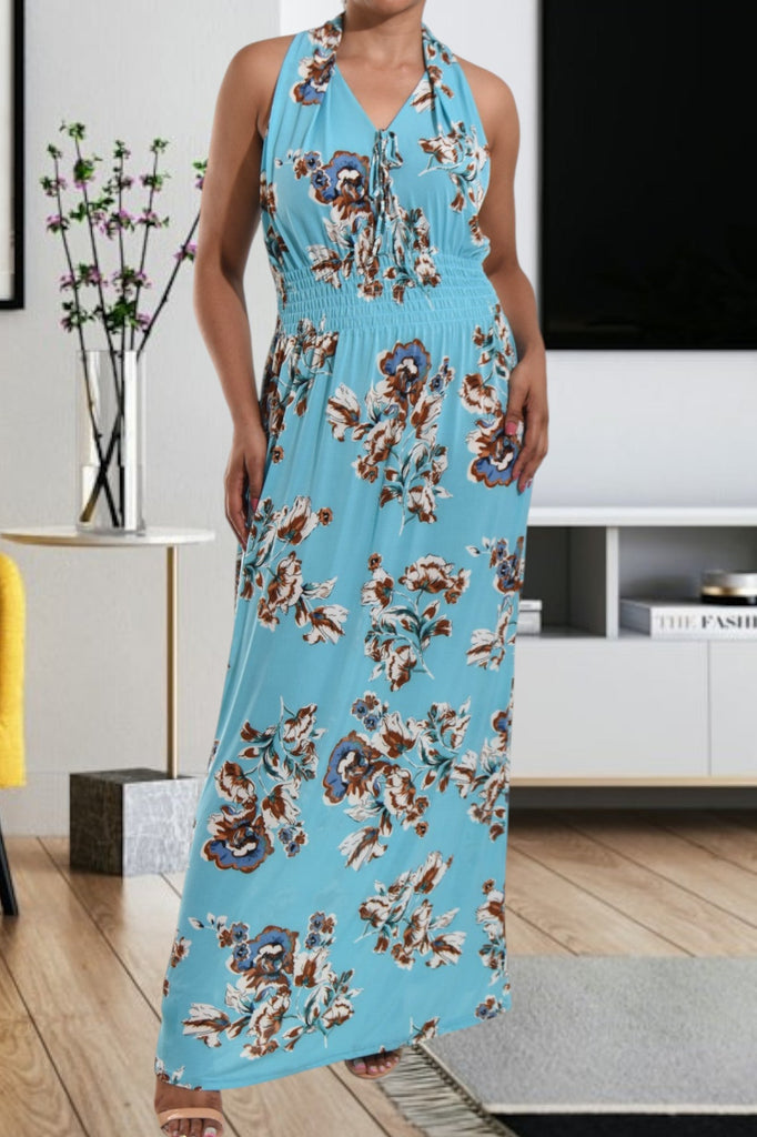 Brown Floral Halter Neck Dress - StylePhase SA