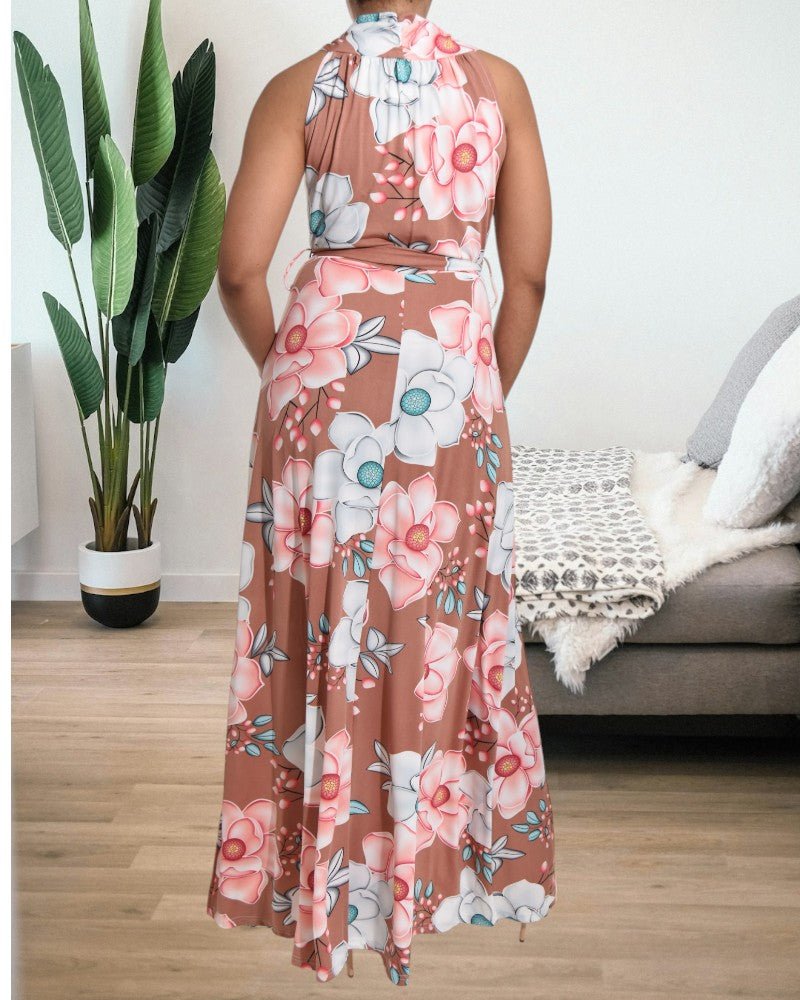 Brown Floral Sleeveless Maxi Dress - StylePhase SA