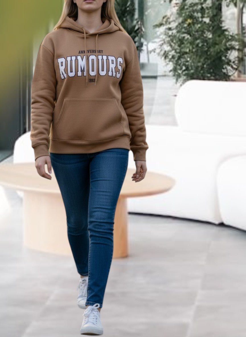 Brown Printed Fleece Hoody Top - Rumours - StylePhase SA