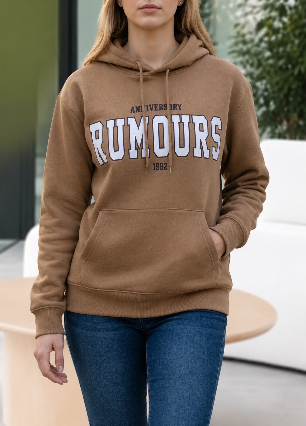 Brown Printed Fleece Hoody Top - Rumours - StylePhase SA