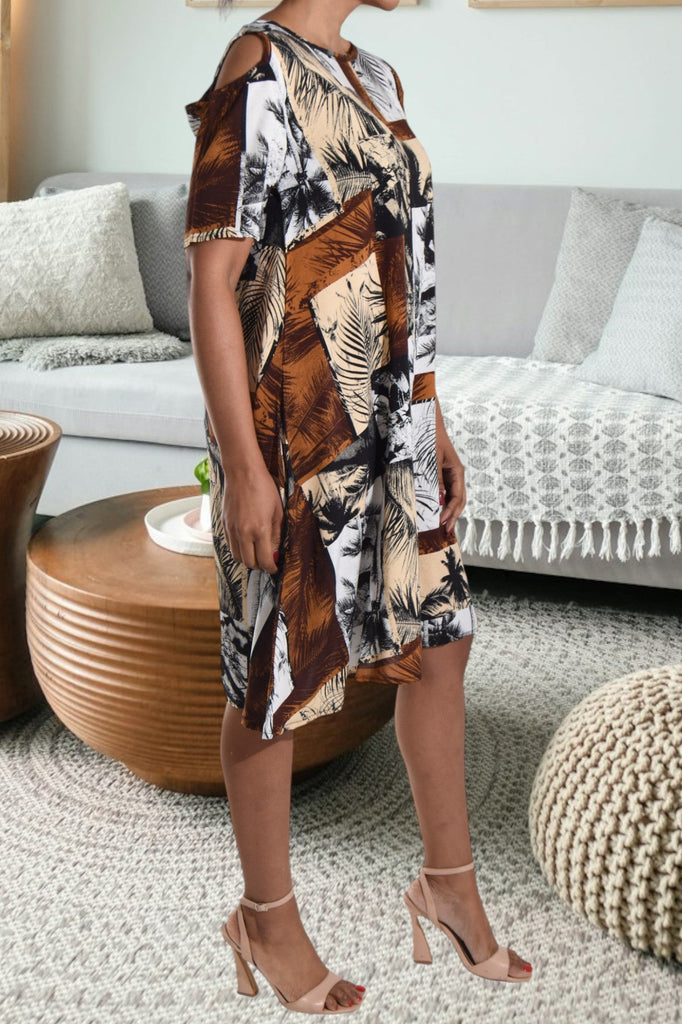 Brown Printed Tunic Pocket Dress - StylePhase SA