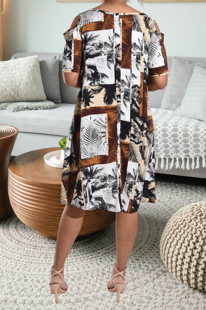 Brown Printed Tunic Pocket Dress - StylePhase SA