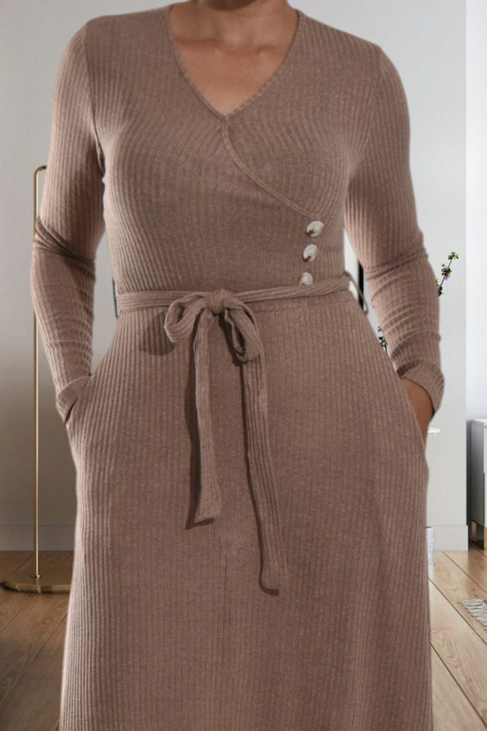 Brown Rib Knit Maxi Dress - StylePhase SA