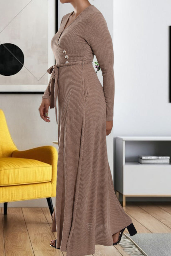 Brown Rib Knit Maxi Dress - StylePhase SA