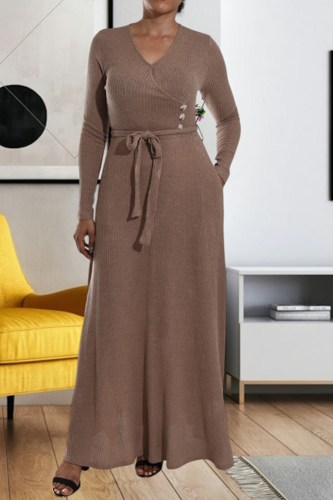 Brown Rib Knit Maxi Dress - StylePhase SA