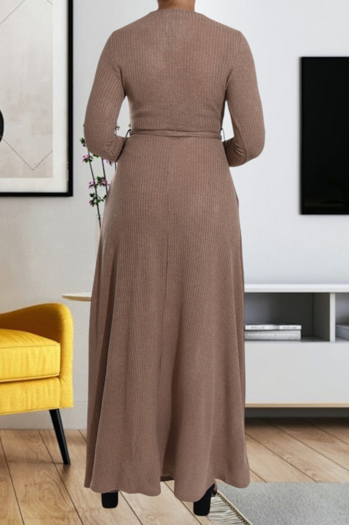 Brown Rib Knit Maxi Dress - StylePhase SA