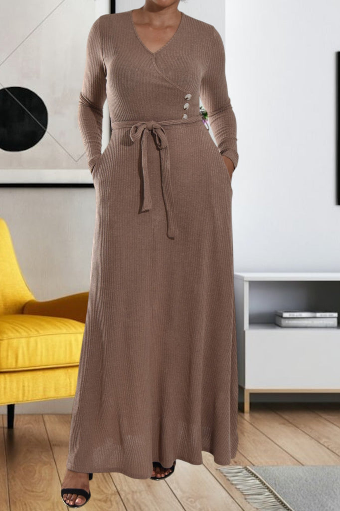 Brown Rib Knit Maxi Dress - StylePhase SA