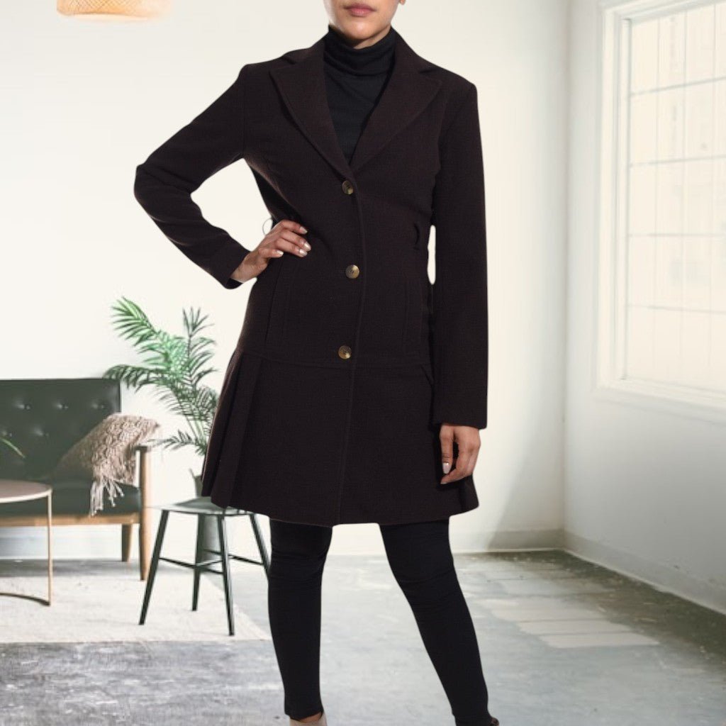 Brown Ruffle Melton Coat (No Belt) - StylePhase SA