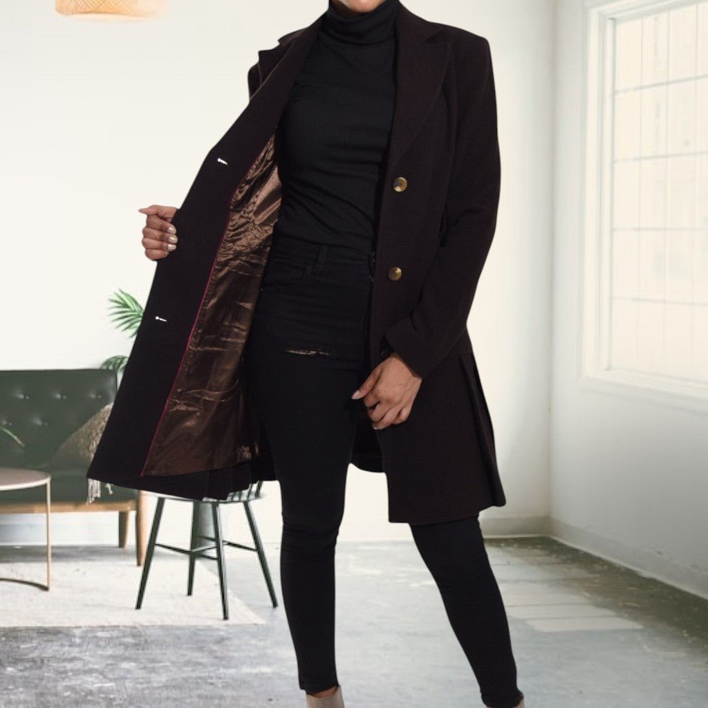 Brown Ruffle Melton Coat (No Belt) - StylePhase SA