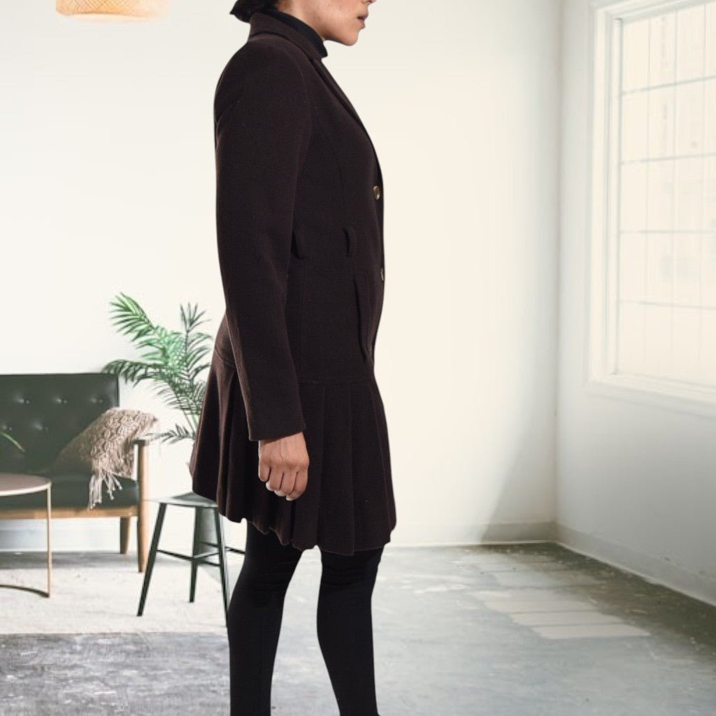 Brown Ruffle Melton Coat (No Belt) - StylePhase SA
