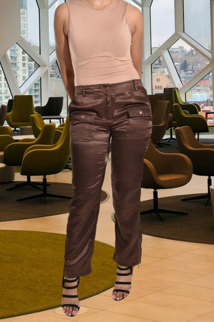 Brown Satin Pocket Pants - StylePhase SA