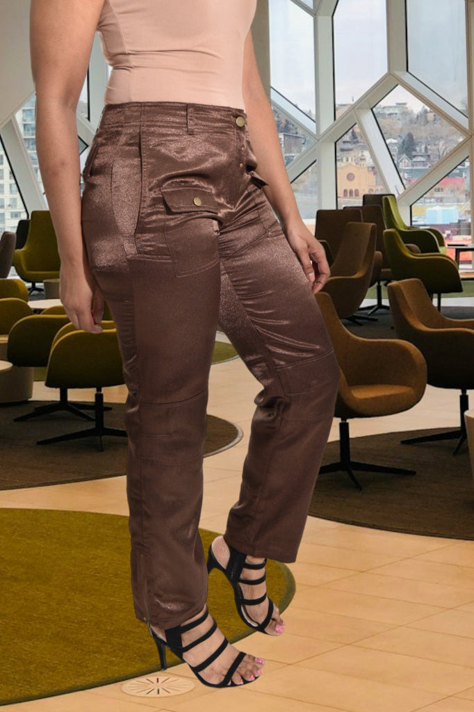 Brown Satin Pocket Pants - StylePhase SA