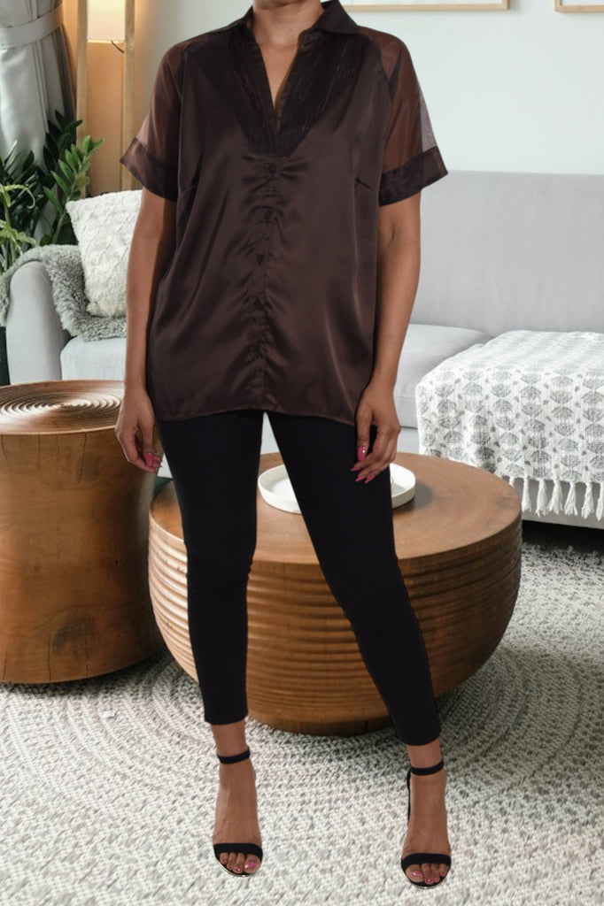 Brown Satin Shirt - StylePhase SA