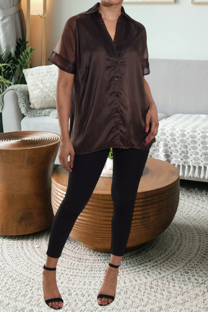 Brown Satin Shirt - StylePhase SA