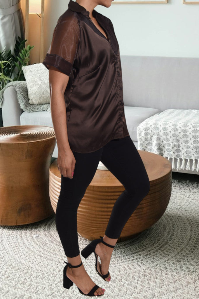 Brown Satin Shirt - StylePhase SA